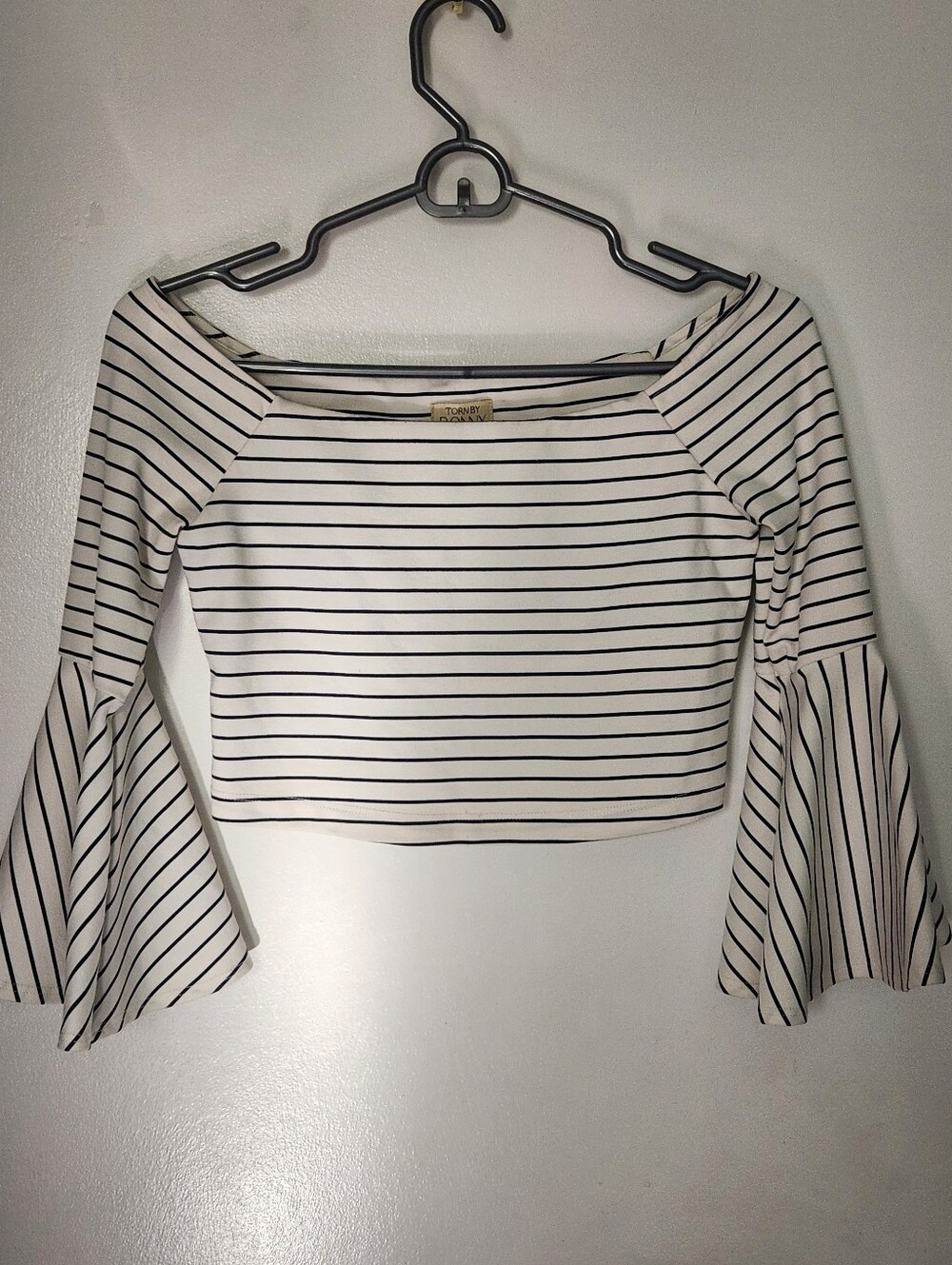 torn by ronny kobo Top Cropped Stripe Bell Sleeve Size XS Soft Shelf Bra